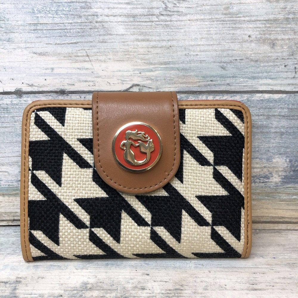 SPARTINA Mermaid Logo Linen Leather Brown Black‎ Red Bifold Wallet